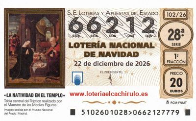 Anverso del décimo 66212 de la Lotería de Navidad 2026, de Rubí (Barcelona)